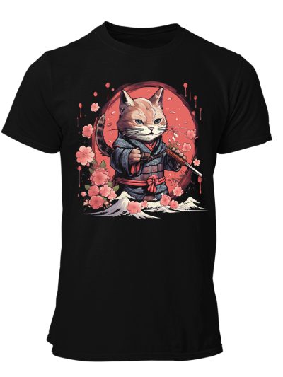 Camiseta Hombre Samurai Cat - Sakura red sun art