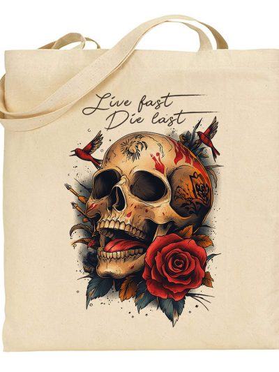 Bolsa de tela Tote bag Skull - Old school live fast die last