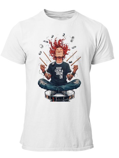 CAMISETA-HOMBRE-NUEVA-DRUMS-KEEP CALM AND DRUM ON WH