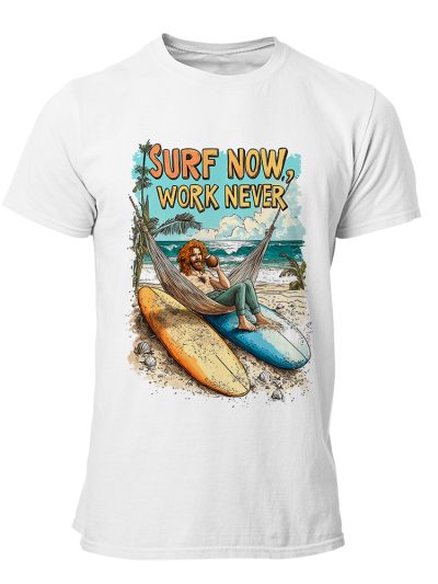 CAMISETA-HOMBRE-NUEVA-SURF-NOW WORK NEVER WH