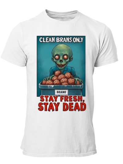 CAMISETA-HOMBRE-NUEVA-ZOMBIE-CLEAN BRAINS ONLY WH