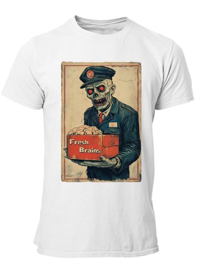CAMISETA-HOMBRE-NUEVA-ZOMBIE-FRESH BRAINS POST WH