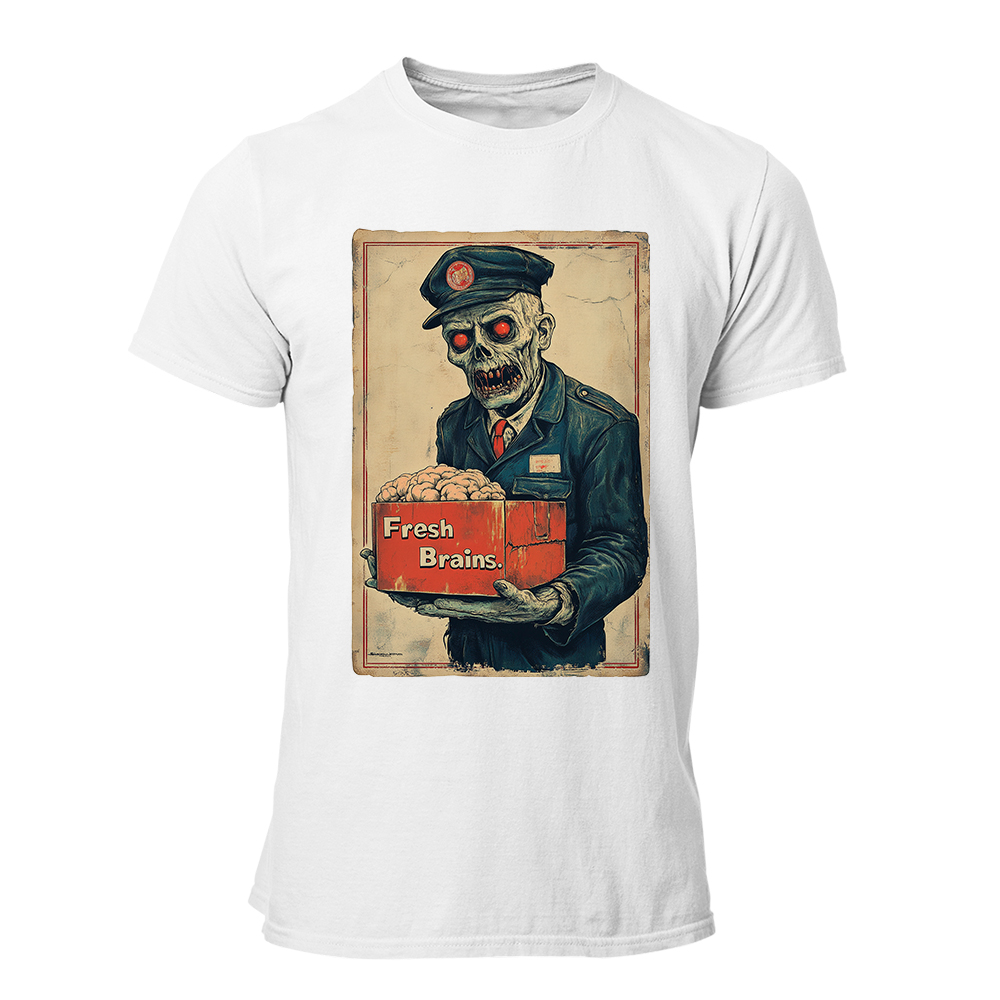 CAMISETA-HOMBRE-NUEVA-ZOMBIE-FRESH BRAINS POST WH