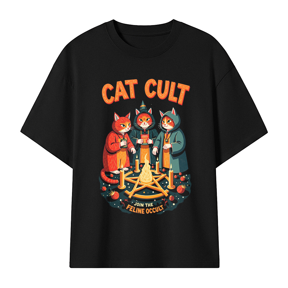 Camiseta Oversize Cat Cult - Join the Feline Occult