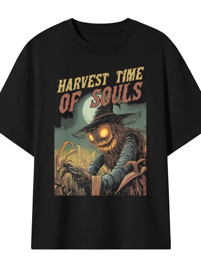Camiseta Oversize Harvest Time of Souls - Scarecrow Horror Art