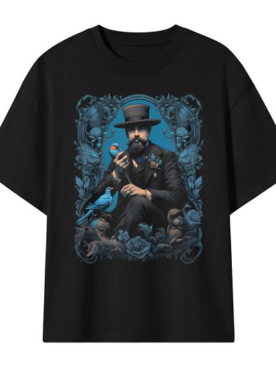 Camiseta Oversize Gentleman Birds Vintage Man – Estética Victoriana Dark Elegance
