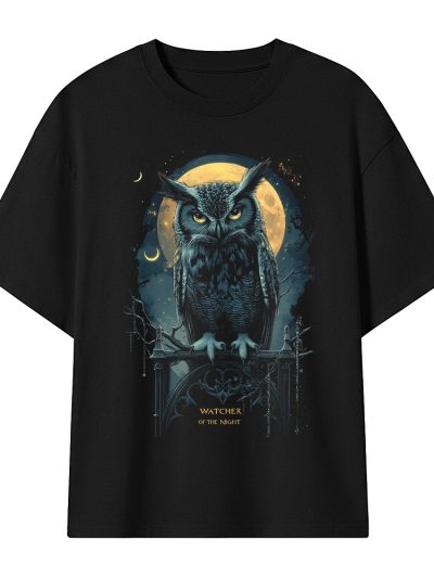 Camiseta Oversize Goth Watcher of the Night - Dark Nature & Gothic Mysticism