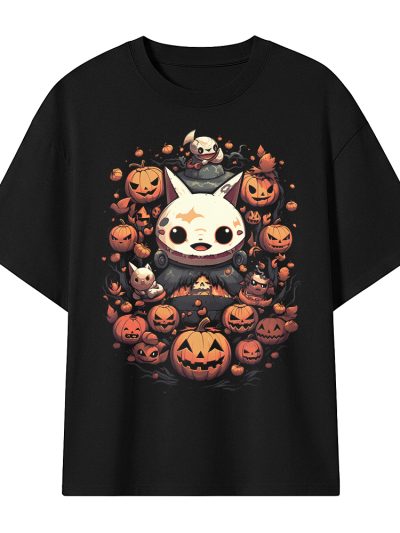Camiseta Oversize Cute Halloween Pumpkins - Streetwear Spooky