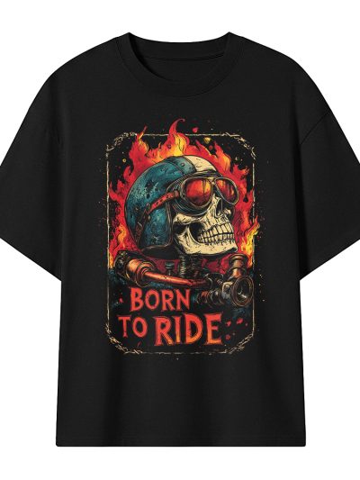 Camiseta Oversize Motor - Born to Ride Fire Estilo Rebel Skull