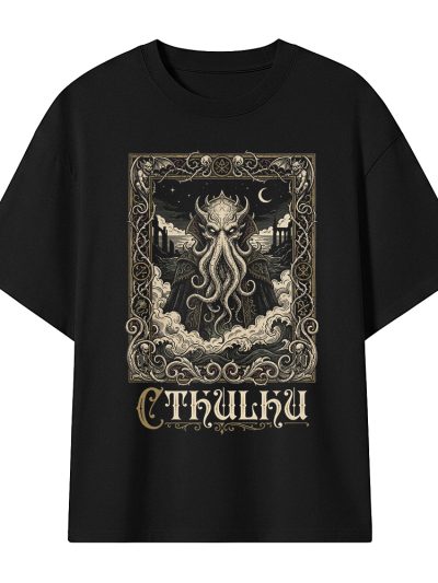 Camiseta Oversize Cthulhu - Sea Portrait Gothic Engraving Art