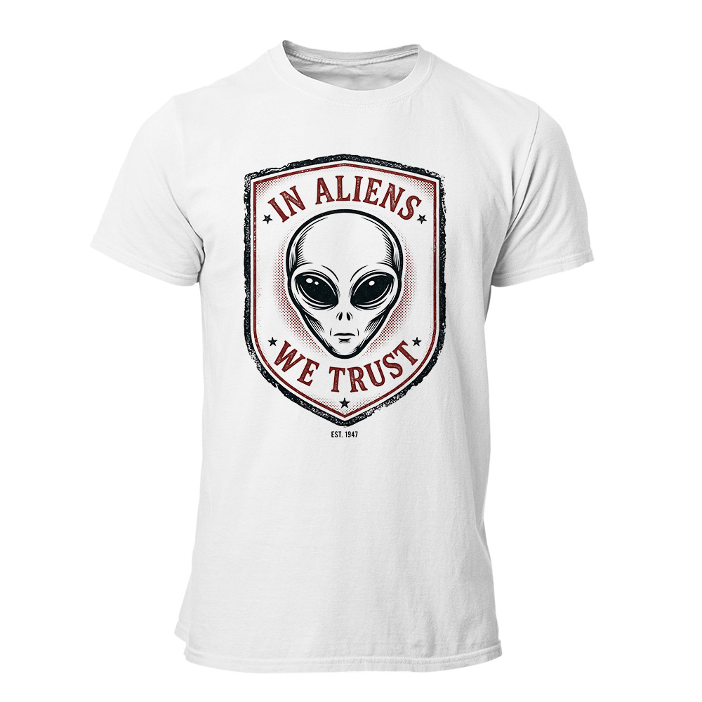 Camiseta hombre In Aliens We Trust Crest | Roswell UFO Conspiracy & Grey Alien Emblem