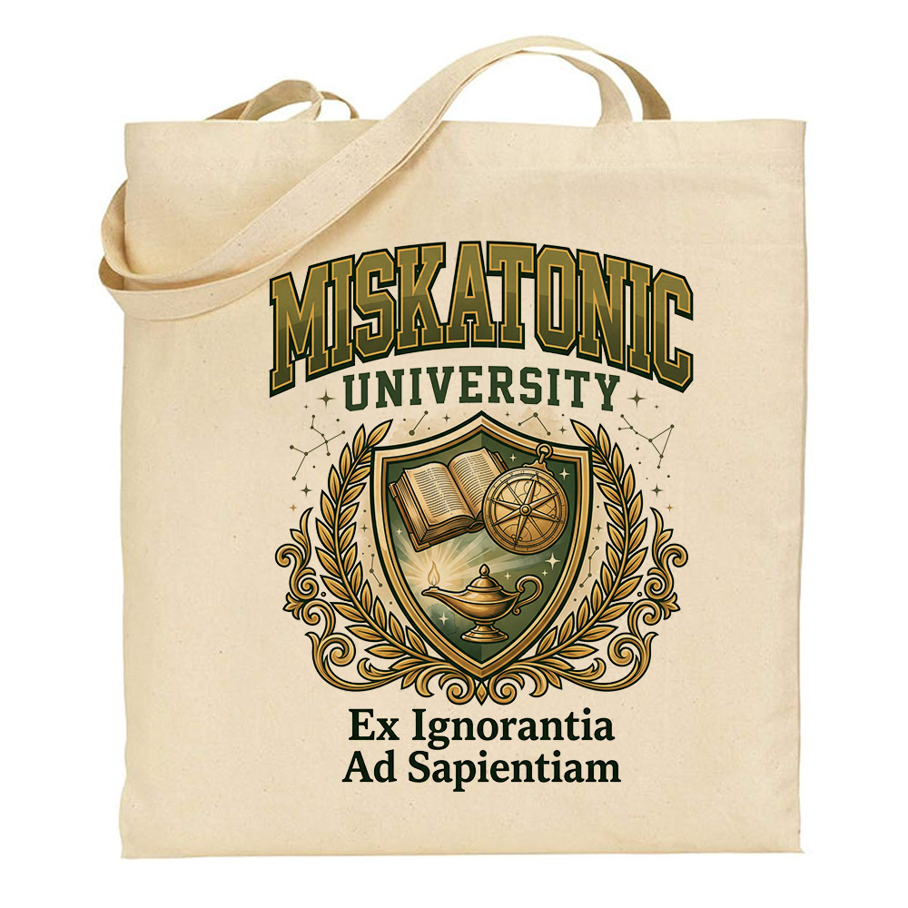 Bolsa de tela Tote bag H.P. Lovecraft - Miskatonic University badge Wh
