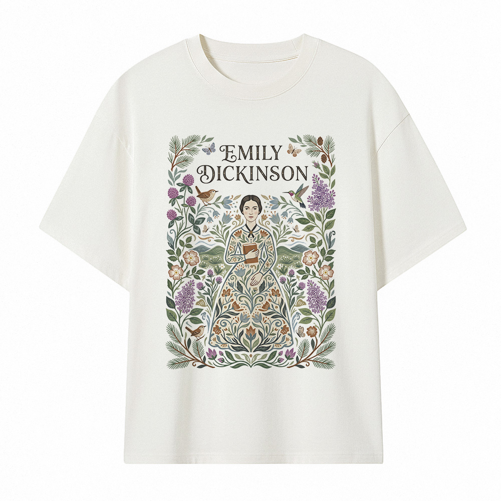 Camiseta Oversize Emily Dickinson - Floral folk art Wh