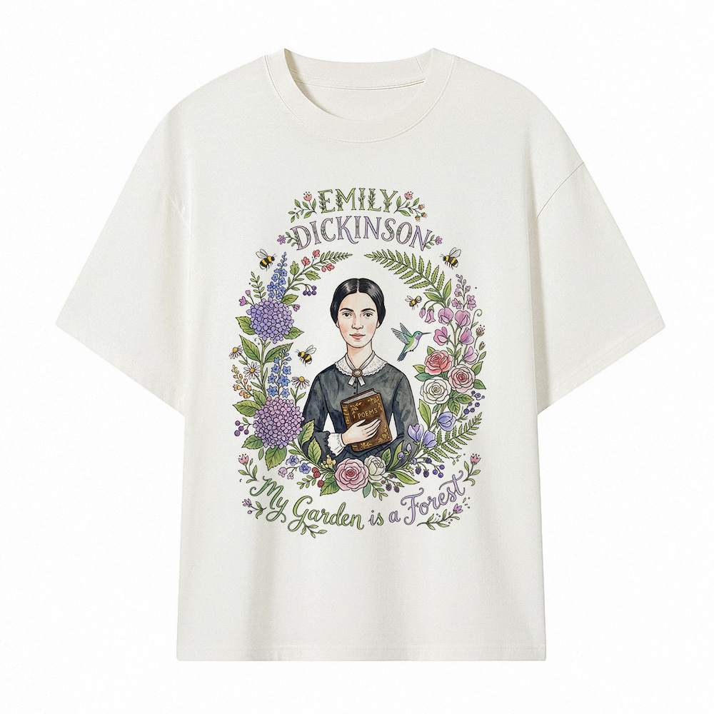 Camiseta Oversize Emily Dickinson - My garden is a forest Floral Wh