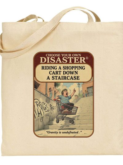 Bolsa de tela Disaster Shopping Cart Down A Staircase