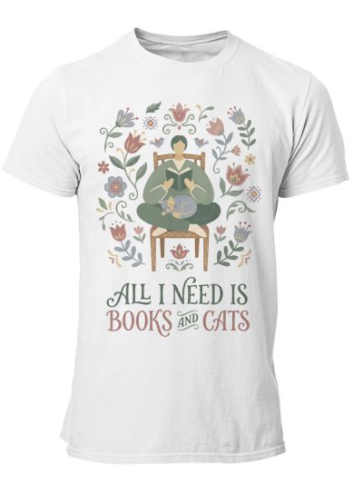 Camiseta hombre Cat All I Need Books Folk