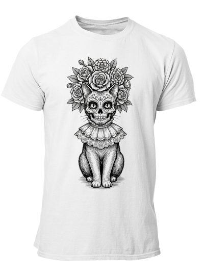 Camiseta hombre Cat Catrina Big Flowers Art