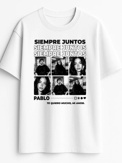 Camiseta Hombre oversize 240 gsm. Made in Portugal «Texto y seis fotos blanco y negro»